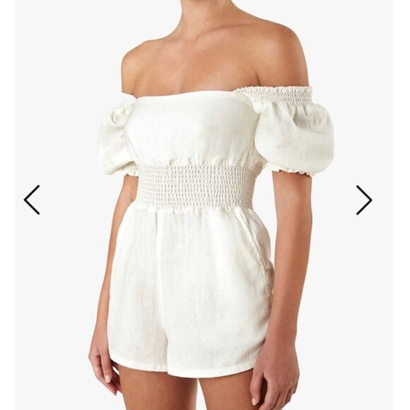 Weworewhat Smocked Romper, Linen white Size S - Picture 2 of 15